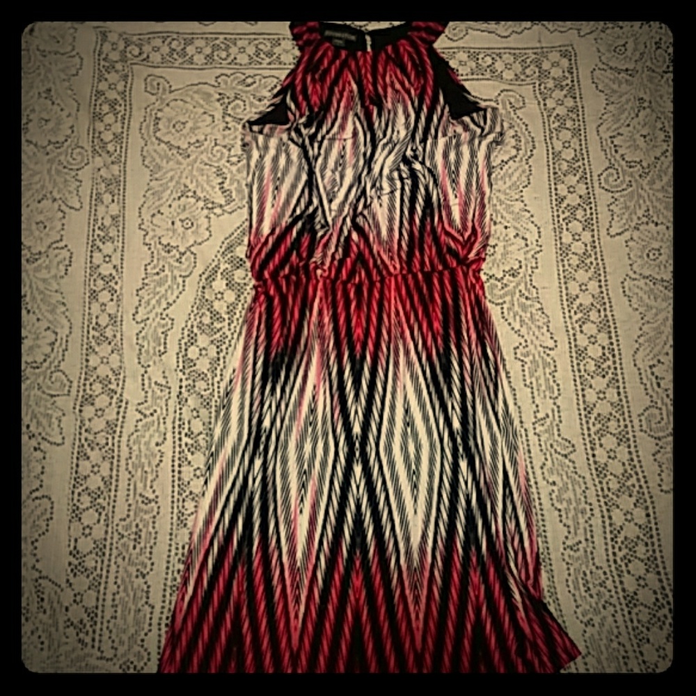 Red, white, and black abstract dress